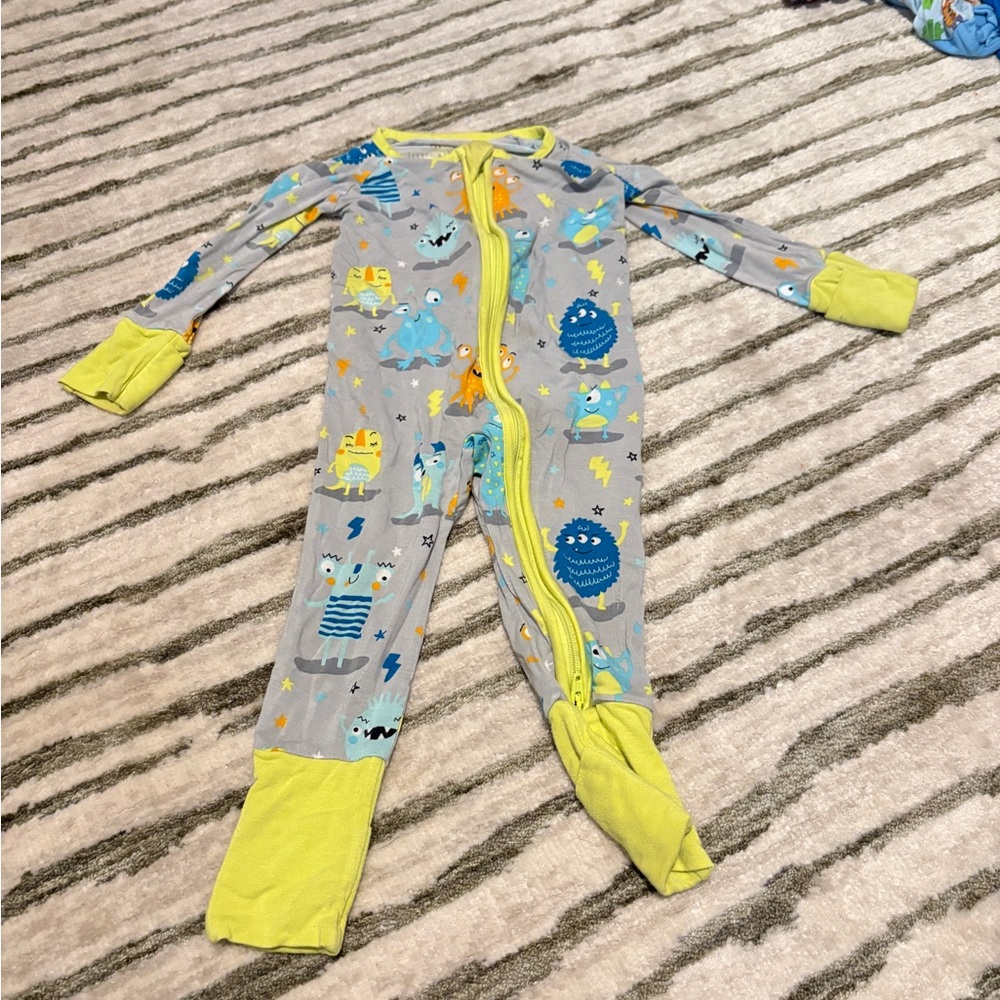 Little Sleepies Monster Print Footie - Gray and Yellow